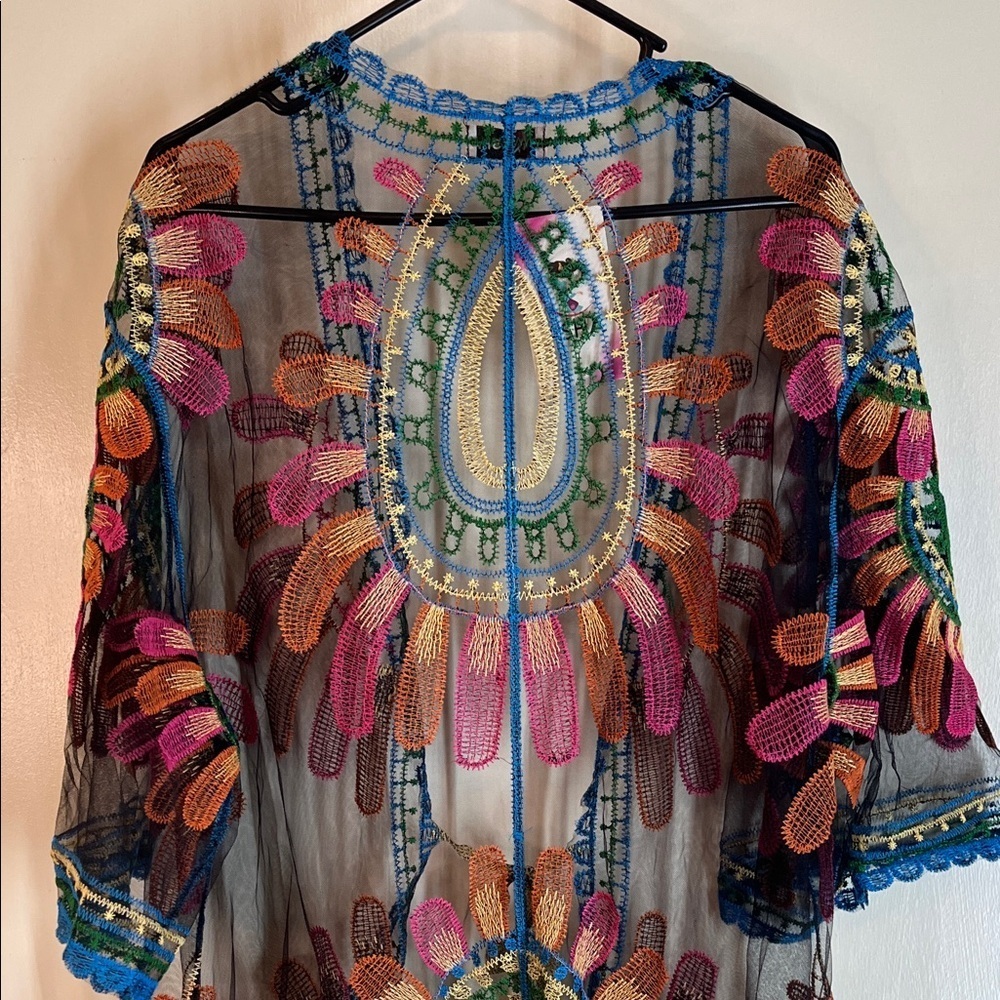 Asha NWT Colorful Sheer Embroidered Kimono OS - Picture 11 of 13
